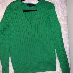 Green V neck Ralph Lauren Sport sweater.